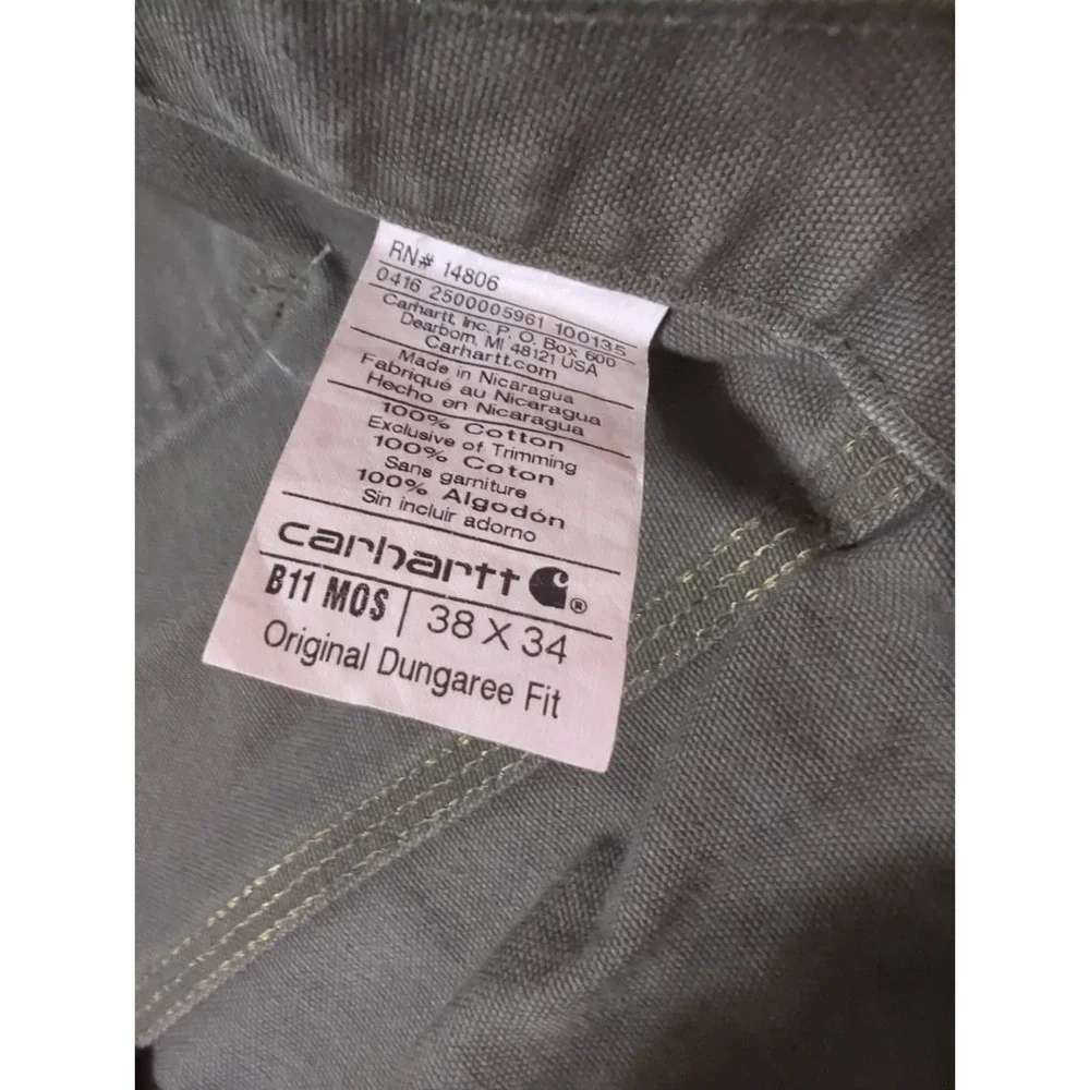 Carhartt Dungaree Carpenter Canvas Pants Men 38x34 Washed Duck Work B11 MOS